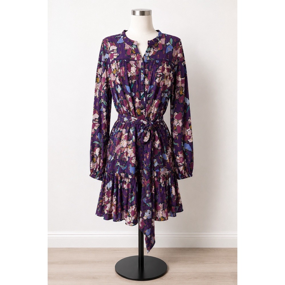 NWT Alivia Lori Dress Large Cranberry Stained Glass Floral Belted Mini Dress